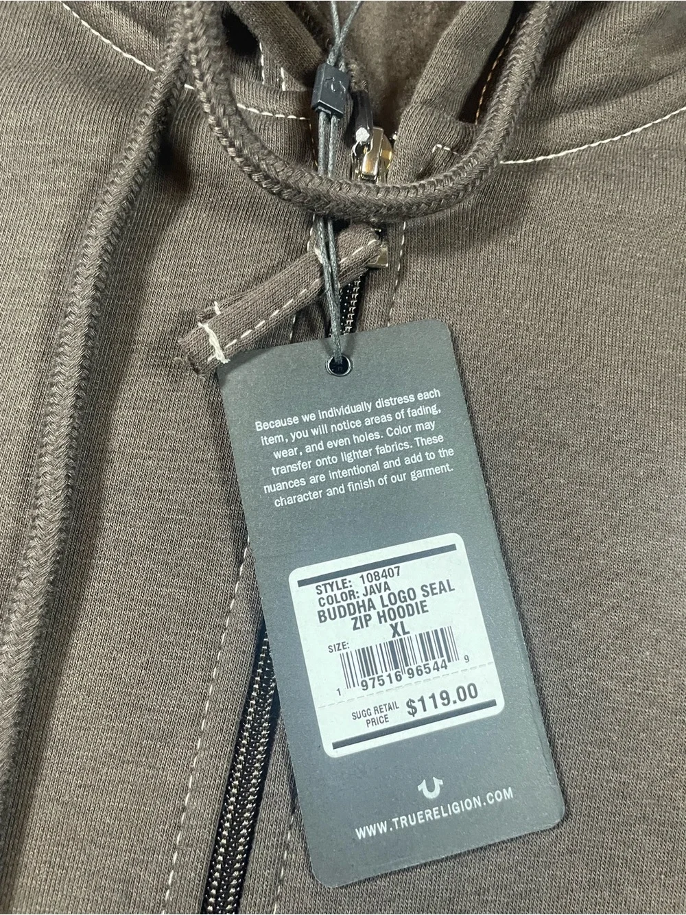 True Religion Men's Brown Hoodie with Cream Logo